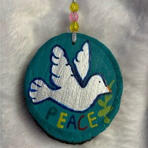 Peace Dove Hand Painted Wood Slice Ornament Decoration